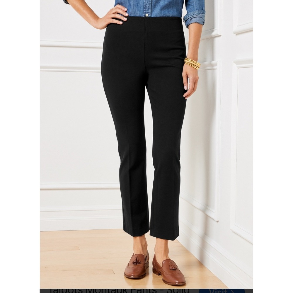 Talbots Montauk Pant Womens 18W Black Stretch Ponte Pull On Straight Leg Trouser